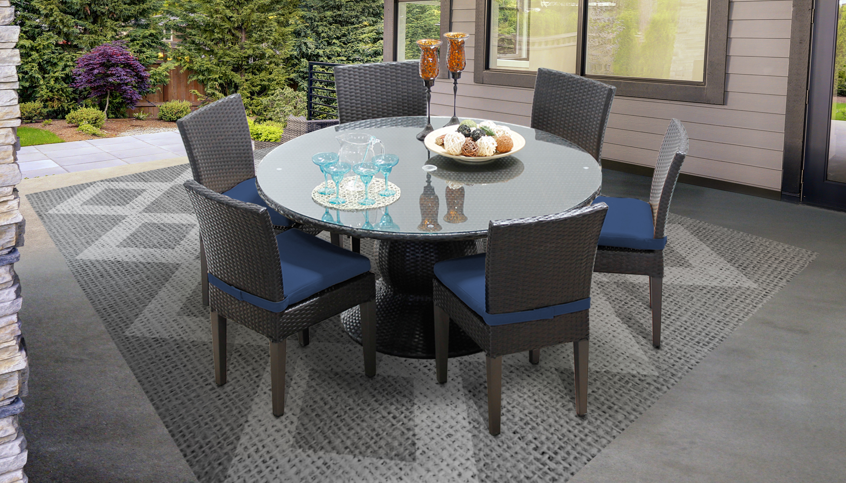 Barbados 60 Inch Outdoor Patio Dining Table with 6 Armless Chairs