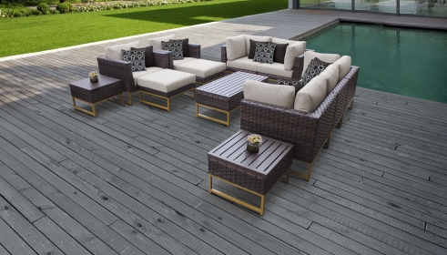 Amalfi 12 Piece Outdoor Wicker Patio Furniture Set 12h - TK Classics