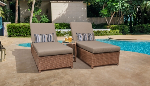 Laguna Wheeled Chaise Set of 2 Outdoor Wicker Patio Furniture and Side Table - TK Classics