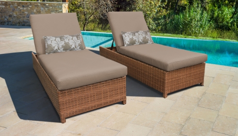 Laguna Wheeled Chaise Set of 2 Outdoor Wicker Patio Furniture - TK Classics