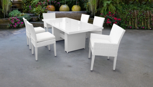 Monaco Rectangular Outdoor Patio Dining Table with with 4 Armless Chairs and 2 Chairs w/ Arms - TK Classics