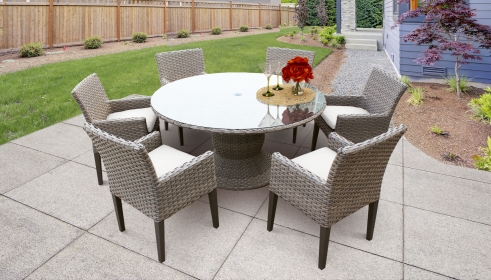 Monterey 60 Inch Outdoor Patio Dining Table with 6 Chairs w/ Arms - TK Classics