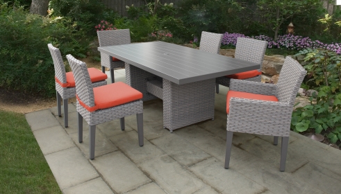 Monterey Rectangular Outdoor Patio Dining Table with 4 Armless Chairs and 2 Chairs w/ Arms - TK Classics