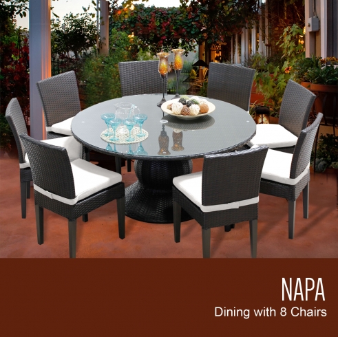 Napa 9 Piece Round Outdoor Patio Wicker Dining Set with Cushions - TK Classics