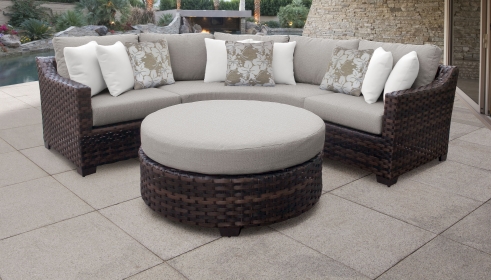 kathy ireland River Brook 4 Piece Outdoor Wicker Patio Furniture Set 04b - TK Classics