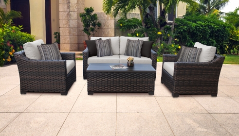 kathy ireland River Brook 5 Piece Outdoor Wicker Patio Furniture Set 05c - TK Classics