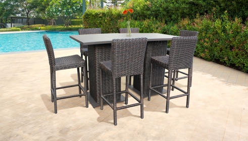 Venice Pub Table Set With Barstools 8 Piece Outdoor Wicker Patio Furniture - TK Classics